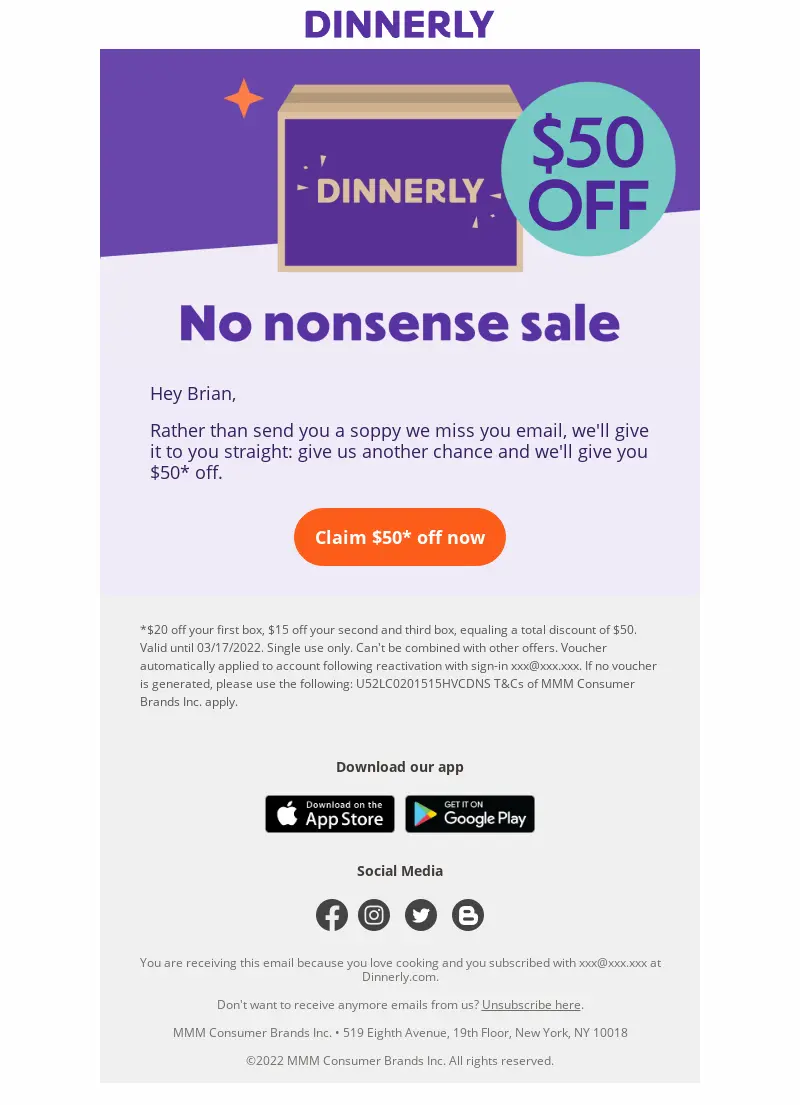Dinnerly re-engagement email